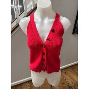 Cotton by Autumn Cashmere Red Knit Shaker Vest Sweater Size XS